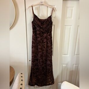 Skye Floral Burnout Velvet Dress - Mahogany